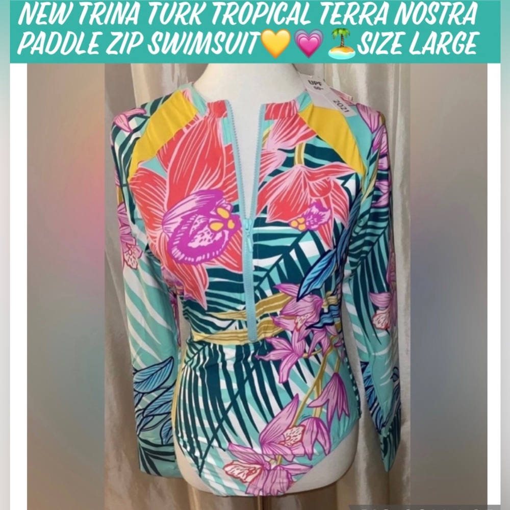 New Trina Turk Terra Nostra Paddle Suit Swim 💛💚💗🏝Beautiful-Size Large